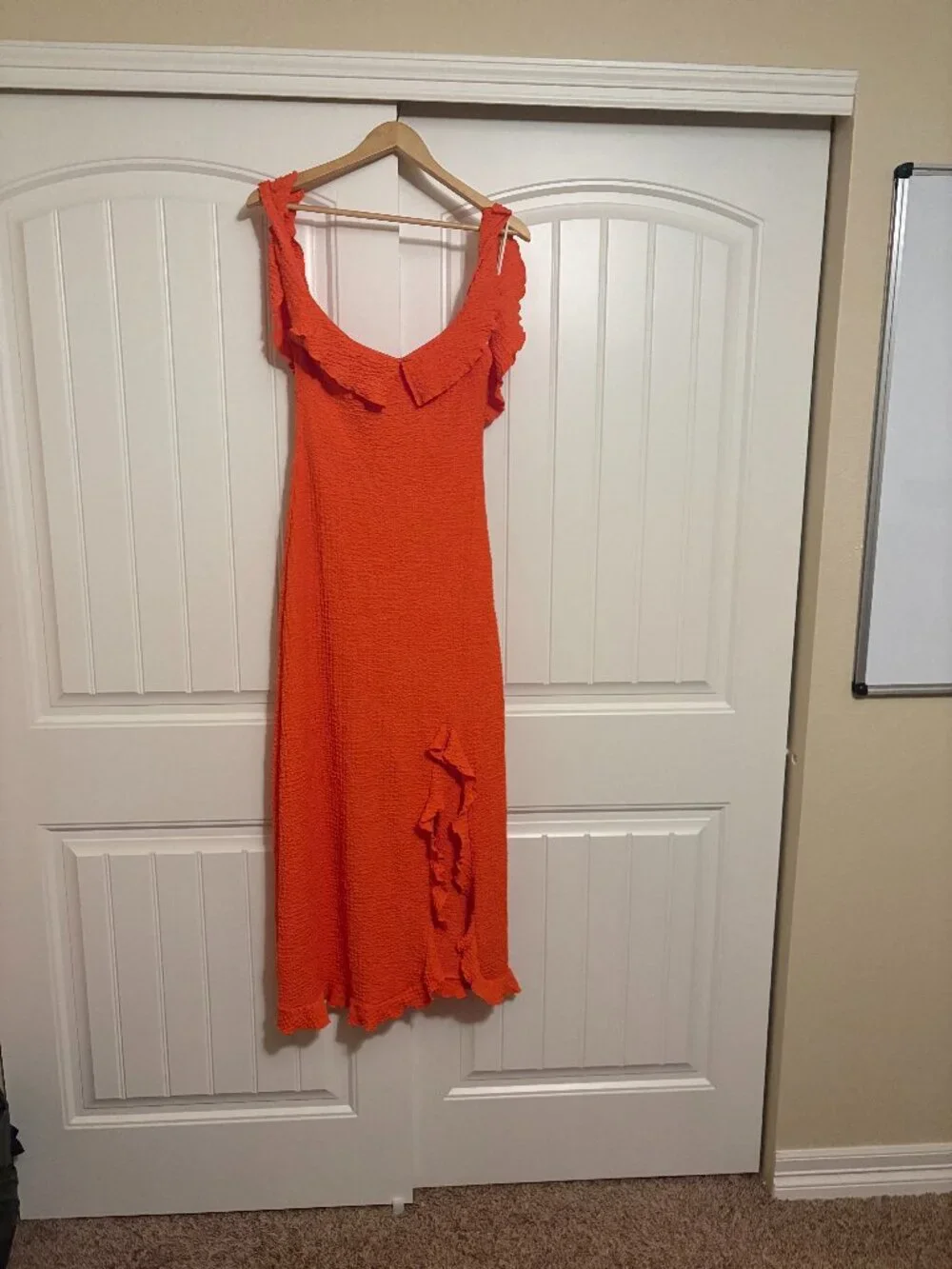 Free People Beach Twisted Game Midi Dress Small Orange Textured Ruffled Casual